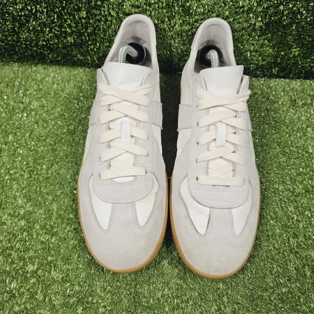 Beckett Simonon Morgan White Leather Grey Suede Sneakers Gum Sole Mens 10.5